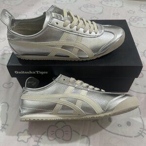 Onitsuka Tiger Beige And Silver Trim Sneakers